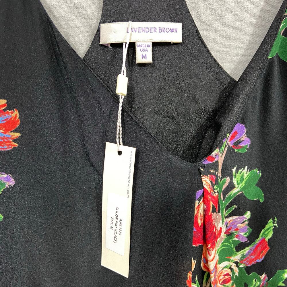 Nwt Lavender Brown Black Floral 100% Silk Racerback Short Dress Size Medium - Picture 6 of 11